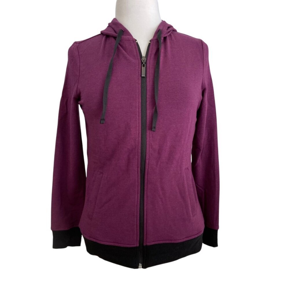 Karma Womens active Hooded Zip-Up Jacket Small soft rayon, spandex &cotton Blend